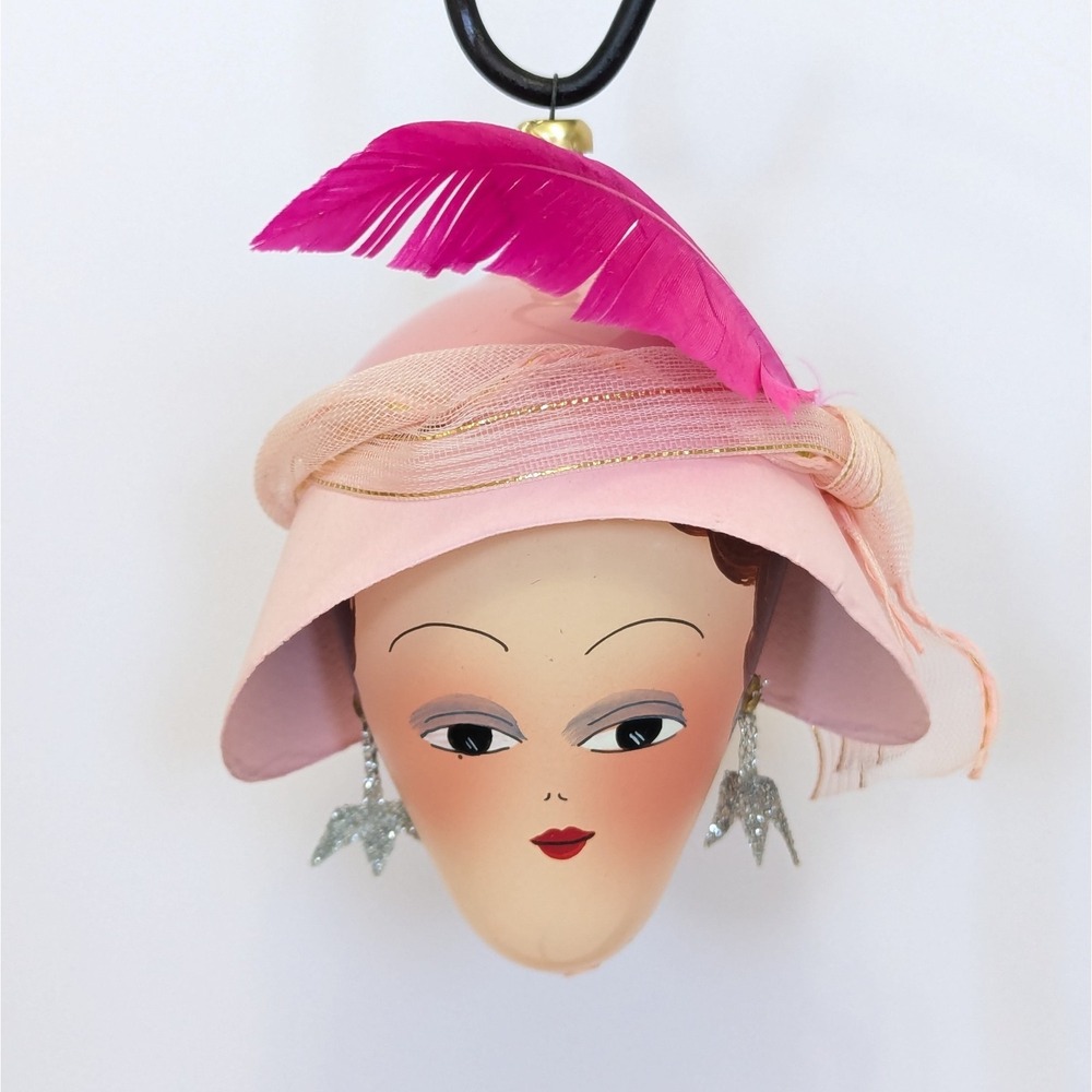 Deco Flapper Lady Girl Glass Christmas Ornament Painted Italy 80s Neiman Marcus